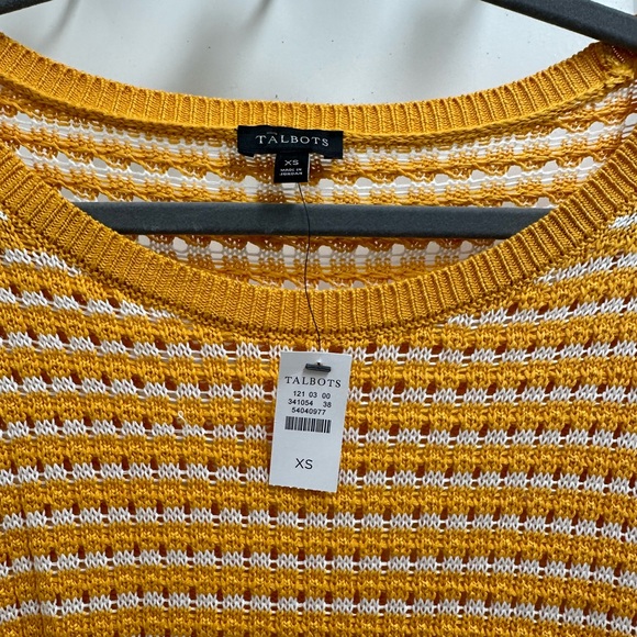 NWT Talbots Women’s MIXED YARN SWEATER - JUNGLE STRIPE yellow white SZ XS - Picture 4 of 4